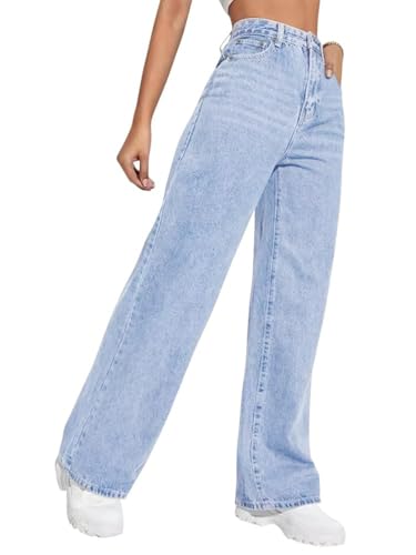 Jeans stretch taille haute femme avec coupe ample et jambe droite pour affiner la silhouette