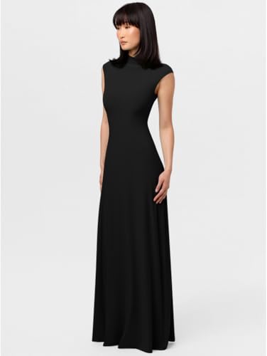 LAGSHIAN Women's Elegant Basic Maxi Dress High Neck Sleeveless Slim Formal Party Long Dresses2