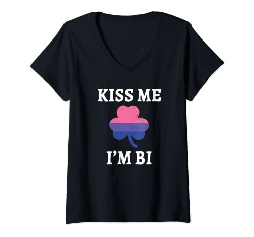 Donna Kiss Me I'm Bi St Patrick's Day LGBTQ Pride Bandiera Bisessuale Maglietta con Collo a V