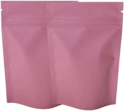 QQ Studio Pack of 100 Matte/Glossy Color Stand-Up Foil Resealable Zipper Pouches (3.3" x 5.1", Matte Pink)