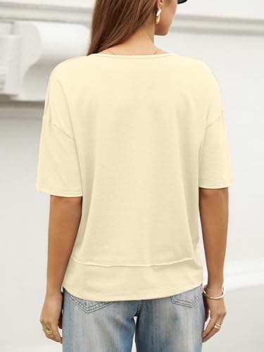 Image of UNCLECAT Womens V Neck T Shirts Summer Trendy Loose Fit Casual Tops Tees