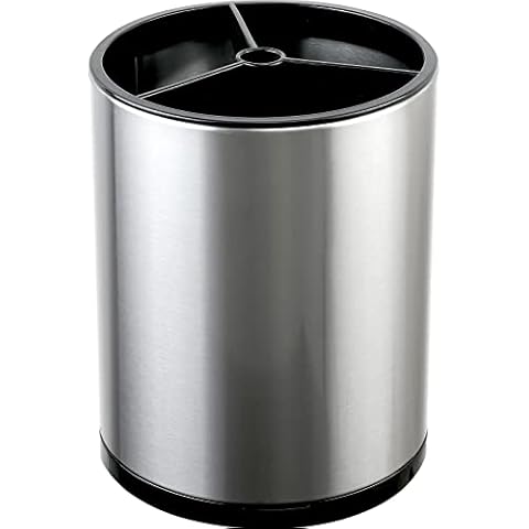 BIARTS 360° Rotating Utensil Organizer for Countertop Stainless Steel Rotating Cooking Utensil Caddy Utensil Holder for Kitchen Counter Metal Utensil Crock, Extra-Large, Round, 6.3" L x 6.3" W x 8" H Cover