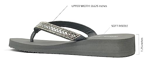 Image of REDVOLUTION New Women's Rhinestone Sandals Platform T-Strap Jewel Sandals High Wedge Flip Flops