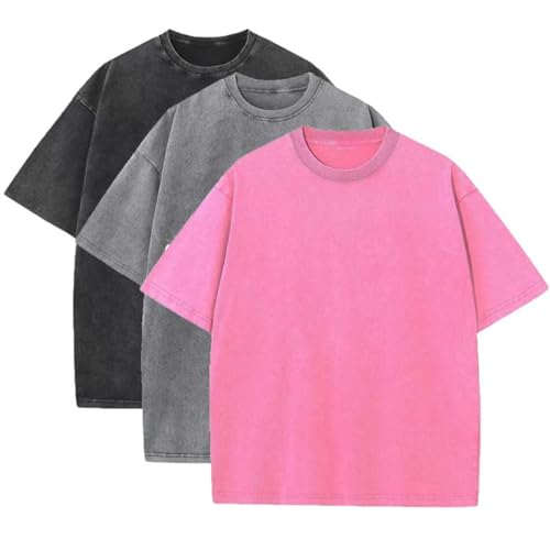 Lot de 3 t-shirts d'été surdimensionnés en coton lourd vintage