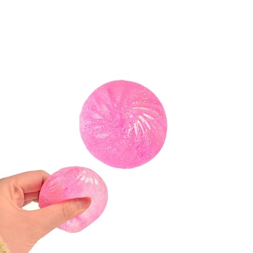 Glitter Dumpling Squishies Stress Ball – Soft Silicone Baozi Squeezable Toy, Mini 2.16inch Decompression Ball Fidget Toy for Adults, Slow Rising Bun Fidget Portable Anxiety Relief Desk Decor (Pink)