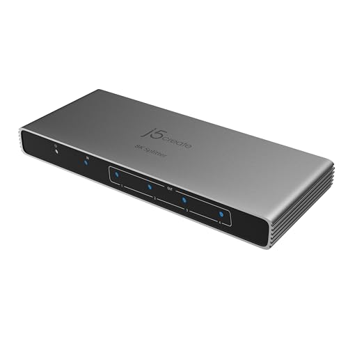 Divisor j5create 8K HDMI 2.1 de 4 vías: duplica una Fuente HDMI en Cuatro Pantallas | Compatible con 8K, 4K, 1440p | Compatible con HDR10+/Dolby Vision/VRR/FreeSync/G-Sync (JDSH814)