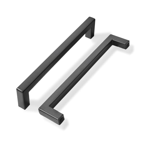 khtumeware 10 Pack 6 inch Center to Center Solid Black Cabinet Pulls Square Bar Drawer Handles Cabinet Handles Matte Black Drawer Pulls Kitchen Cabinet Hardware