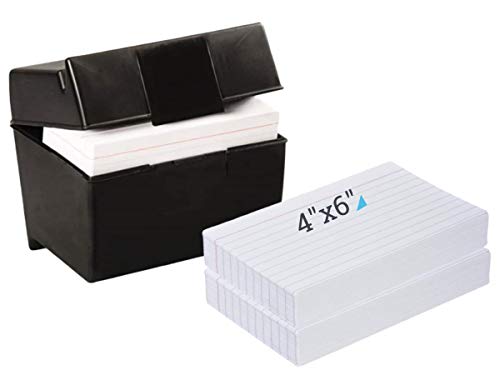 1InTheOffice Index Card Box 4x6, Index Card Holder 4x6 400 Capacity & 4x6 Ruled Index Cards,White 200/Pack