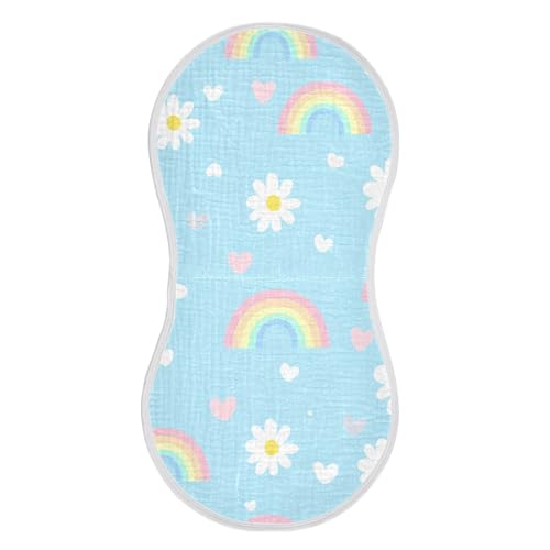 Baby Burp Cloths, Soft Absorbent Burping Cloths for Babies, Cotton Milk Spit Up Rags, Large Size for Newborns, Baby Boys and Girls (Rainbow Daisy Pattern)