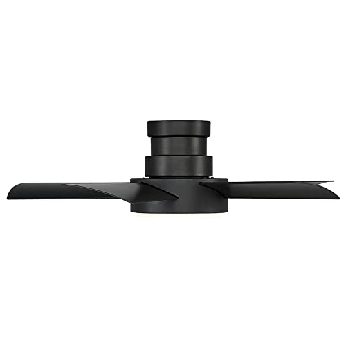 Image of Modern Forms Vox 38 in Smart Indoor and Outdoor Smart Flush Mount Ceiling Fan in Matte Black with Remote Control 3000K