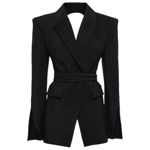 Women's V-Neck Lace Up Backless Slim Fit Suit Jacket, Solid Color Casual Temperament Suit Jacket
