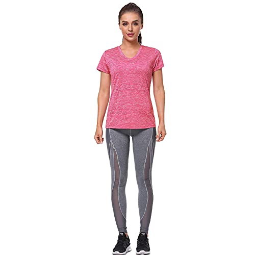 Camiseta Deportiva para Mujer - Holgada, Manga Corta, Cuello en V - Yoga, Fitness, Funcional, Transpirable - para Entrenamiento, Correr y Senderismo