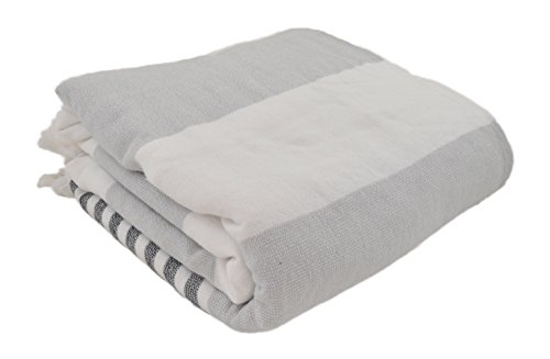 Infusezen Oversized Turkish Towel, Soft Terry Cloth Back, Turkish Bath Towel, Beach Towel, Extra Large Peshtemal Bath Sheet For Plus Size, Nautical Style Thin Hammam Towel, Cotton Fouta (Grey Black) #TOP2