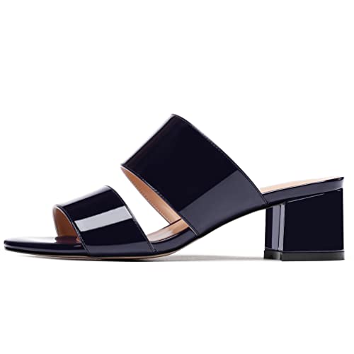 WAYDERNS Women's Slip On Open Toe Patent Chunky Low Heel Slides Two Piece Sandals 2 Inch2