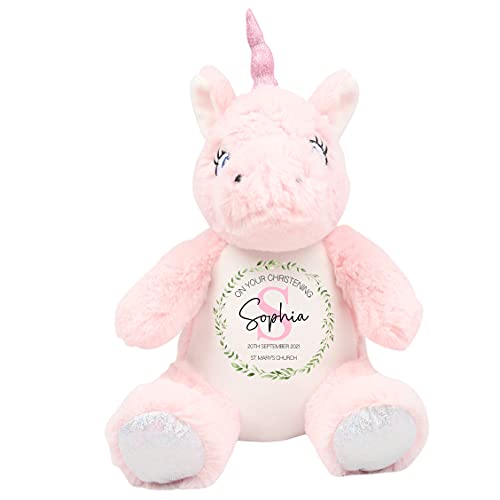 Personalised Christening Gift, Custom Baptism Gift, Unicorn Teddy Bear