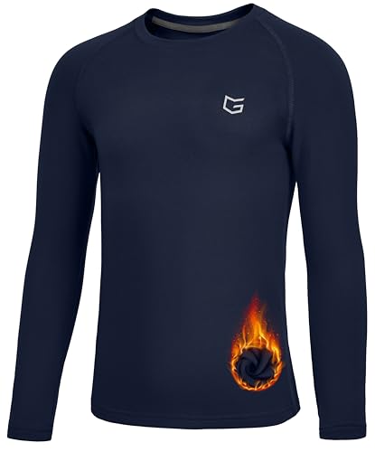G Gradual Youth Boys Compression Thermal Shirt Long Sleeve Fleece Undershirt for Boy Football Baseball Soccer Base Layer(Navy M)