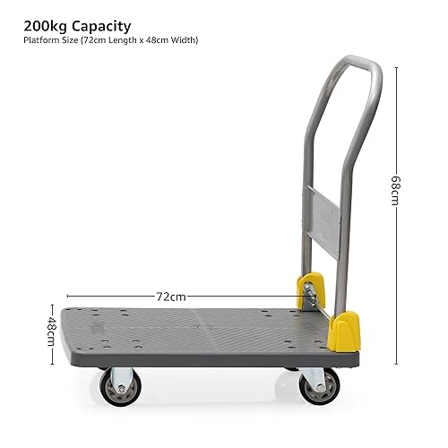 Image of Equal 200kg Portable Foldable Platform Trolley - Heavy-Duty PP Frame - 360 Degree Rotating High-Density PU Wheels - 1-Year Warranty - Home, Warehouse and Industrial Use (72cm x 48cm)