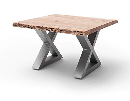 Couchtisch Cartagena in Akazie massiv lackiert Beistelltisch mit Edelstahl...