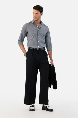 Image of SNITCH Men Casual Trousers | Baggy Fit Wide-Leg Design with Pleated Front & Button Closure | Durable Polyester Blend & Medium-Stretch Fabric for Summer Wear