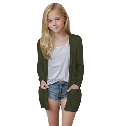 Girls Cardigans with Pockets Open Front Long Sleeve Cardigan Sweater Coats Fall Tops 5-14 Years