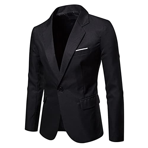 Terno masculino blazer de lapela de cor pura, botão único, cor lisa, elegante, Preto, G