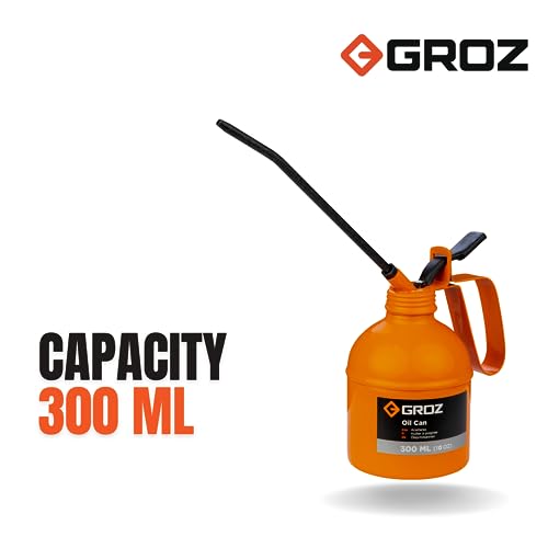 Image of GROZ 300 ml Oil Can with 6 inch Rigid steel spout | Oil Can for Household, Automobiles | Powder Coated Finish | Double Check Valve Steel Pump| Capacity: 300 ml | V300R