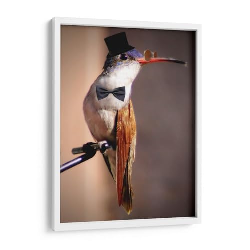 Canvas Lab | Little mister by Ezdrifter | 11 x 15 in | Fine Art Framed Print, Frame Color: White | Animals, Nature, Birds, Hummingbird | Wall Decor for Bedroom, Living Room or Office
