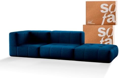 Sofá na Caixa modular 2 lugares em Boucle - 1 Braço com Chaise (A...