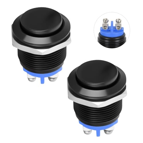 Image of Nilight 19mm Momentary Push Button Switch 2PCS | 12V Waterproof Black Metal Round Starter Power Switches 2 Pin Screw Terminal for Car Truck Horn Boat Marine RV Vehicle