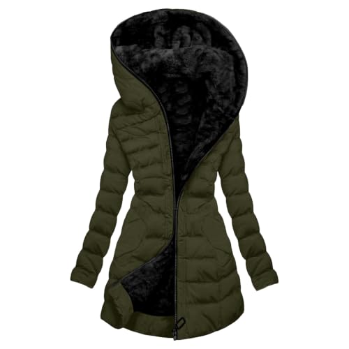 Image of Weovin Winter Coats for Women UK Full Zip Fur Lined Hooded Ladies Puffer Jackets Windbreaker Waterproof Quilted Padded Warm Outerwear Long Parka Coat