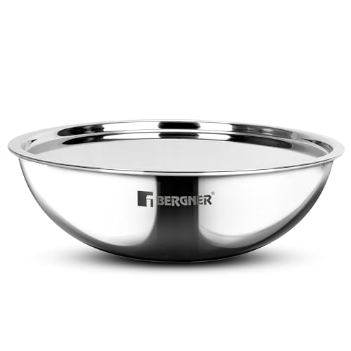 Bergner Argent TriPly Stainless Steel 16cm (1 L) Tasra with Stainless Steel Lid, Small Tasla with Lid, Food Safe, Less Oil Use, Healthy, Non-Toxic, Flared Rim, Durable - Induction Bottom and Gas Ready