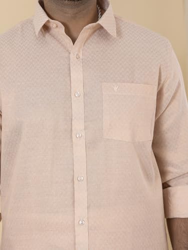 Image of RAMRAJ COTTON Men Gold Tissue Jacquard Full Sleeves Shirt with Matching Dhoti Set