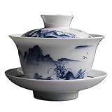 Kaffeebecher Mark, 170ml Jingdezhen Teetasse Handbemalt Blau Weiß Porzellan Gaiwan Kung Fu Tee-Set