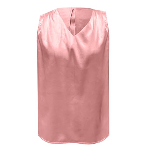 Women Summer V Neck Casual Soild Color Satin Sleeveless Basic Vest Shirt Fashionable Sleeveless Top Metallic Top2