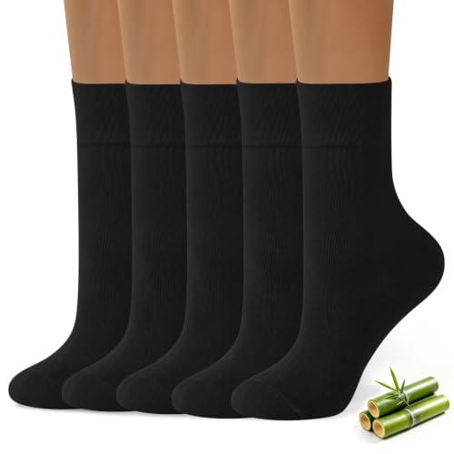Image of ANDERE ARTE Womens Viscose Bamboo Crew Socks Casual Calf Dress Socks Soft Above Ankle Sock 3-5 Pairs