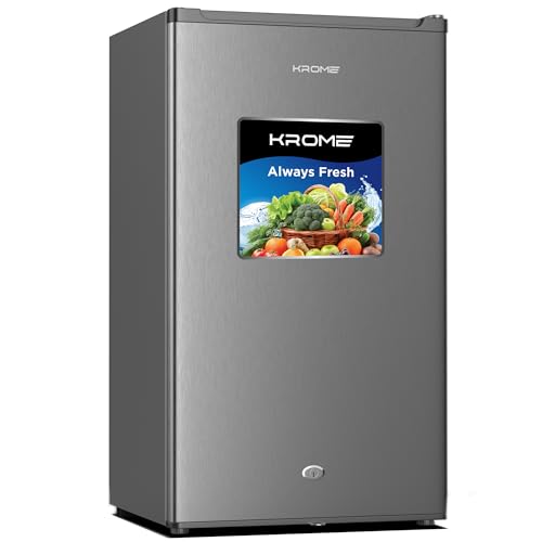 KROME 120L Gross Single Door Refrigerator, Ideal for Small Spaces,Compact Freezer,Reversible Door, Mini Fridge Suitable for Kitchen, Bedroom, Office & Bar, inox, 5 Year Compressor Warranty, KR-RDC120H