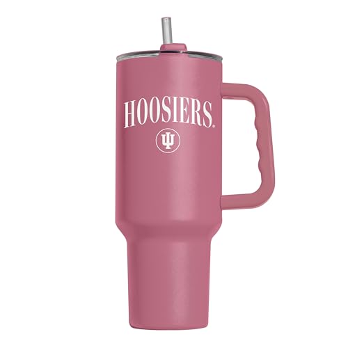 Image of Logo Brands NCAA Indiana Hoosiers Berry 40 oz Tumbler with Handle - Stylish Everyday Use Powder Coated-Stainless Steel with Straw- Keeps Cold For Hours