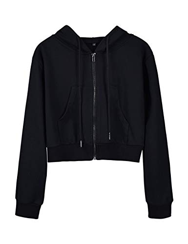 S zipup hoodie cropped ブラック Amazon.com: Yimoon Zip Up Hoodie Women Cropped Casual