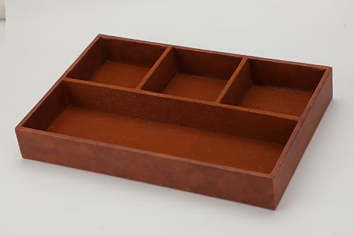 Image of Desk Organizer Tray Faux Leather 4 Compartment for Multi-Functional, Office, Study Table, Cosmetic Organizer in Tan Brown