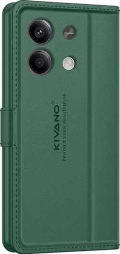 Image of KIVANO LUXE Compatible for Redmi Note 13 5G Luxury Handmade Leather Magnetic Flip Folio Case | Card Holder & Kickstand | Slim Protective Cover | Unisex - Green