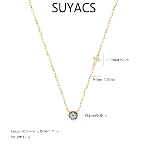 SUYACS Gold Evil Eye Necklaces for Women 925 Sterling Silver Small Cross Pendant Necklace Blue Cubic Zirconia Eye Charm Chain Christian Baptism Religious Faith Jewelry Christmas Gifts for Mom4