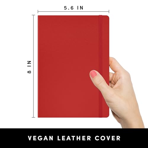 Image of PAPERAGE Dotted Journal Notebook, (Red), 160 Pages, Medium 5.6 in x 8 in - 100 GSM Thick Paper - Hardcover Journaling Notebook for Work, School & Bullet Journaling