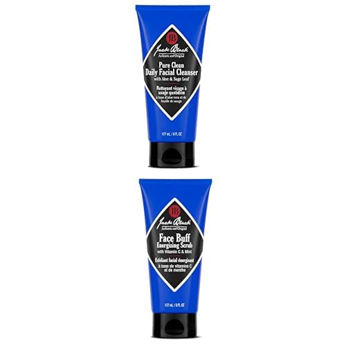 Jack Black Pure Clean Daily Facial Cleanser, 2-in-1 Mens Facial Cleanser & Toner 6 Fl Oz + Jack Black Face Buff Energizing Scrub, 6 Fl Oz - Exfoliating Face Wash for Men