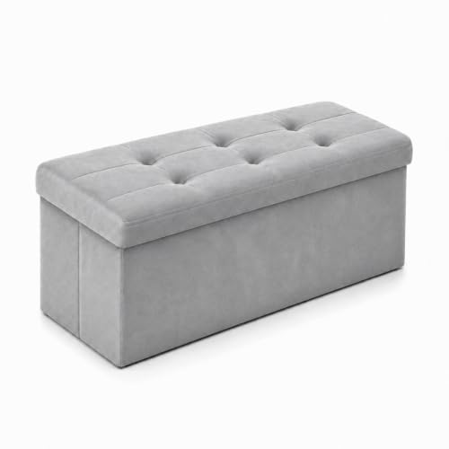 Image of ALASDO 30 Inch Folding Storage Ottoman Bench with Hidden Storage, Velvet Storage Ottoman Foot Rest Stool, End of Bed Bench for Bedroom, Living Room, Entryway and Closet, Dark Gray