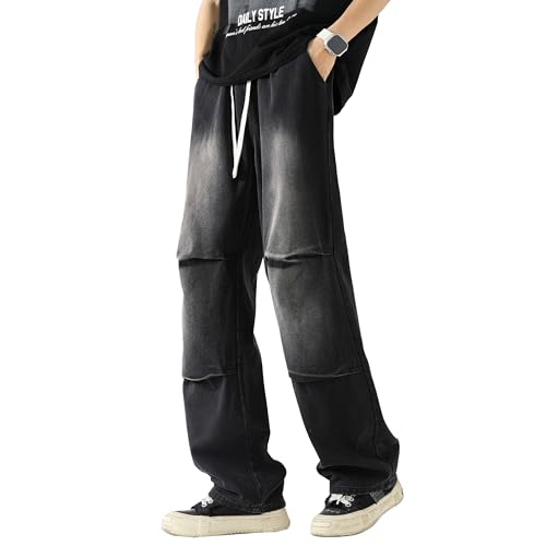 DOSLAVIDA Men's Regular Fit Straight Leg Jeans Casual Drawstring