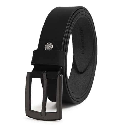 Image of HAYES LONDON Belts for Men Leather Original, Formal & Casual Leather Belt with Solid Metal Curved Buckle
