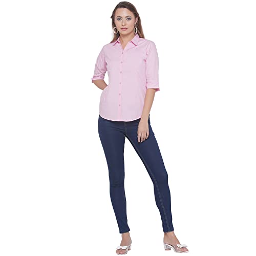 Image of Polycotton Women 3 /4 Sleeve Stylish Solid Western Offical Formal Shirt Casual Regular Fit Shirt for Women