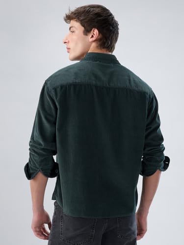 Image of VASTRADO Sacremento Green Corduroy Boxy Fit Crop Shirt