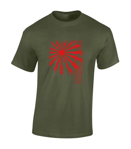 Image of Crown Designs Japan Rising Sun Cool Premium Quality Regular Fit T-Shirt Top for Men and Teens - Green/XL