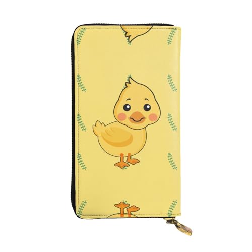 cartoon duck printing Women's leather long handheld wallet large capacity credit card zipper bag